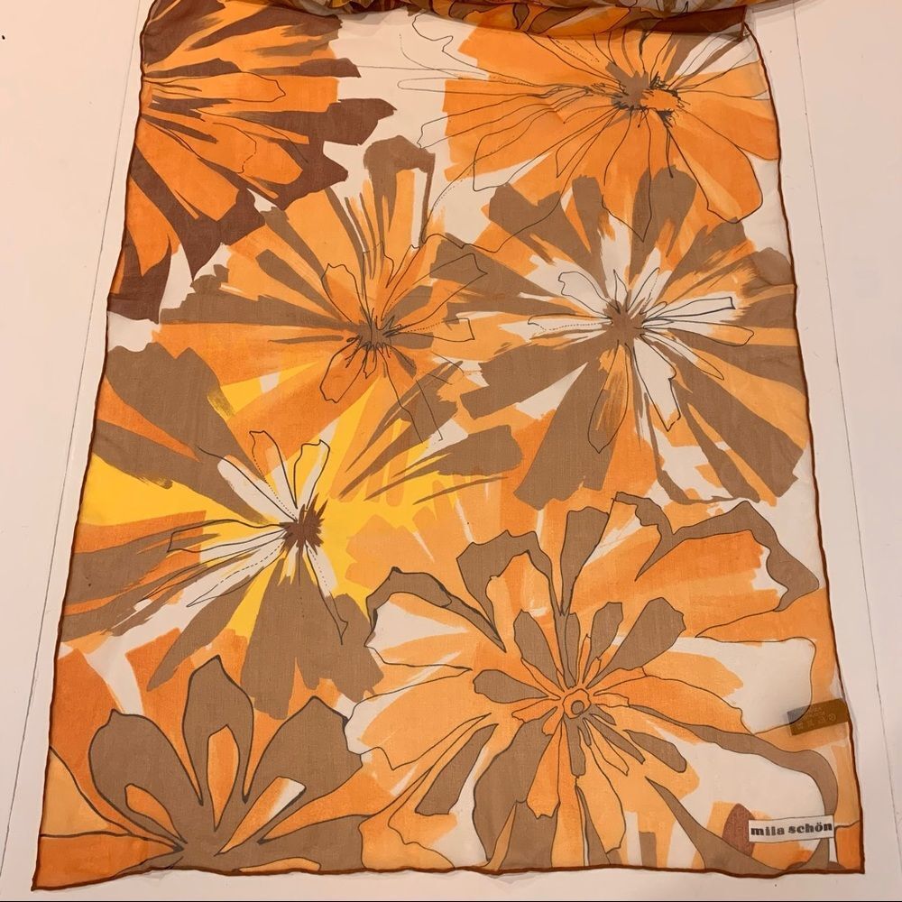Mila Schon Silk Orange‎ Floral Scarf